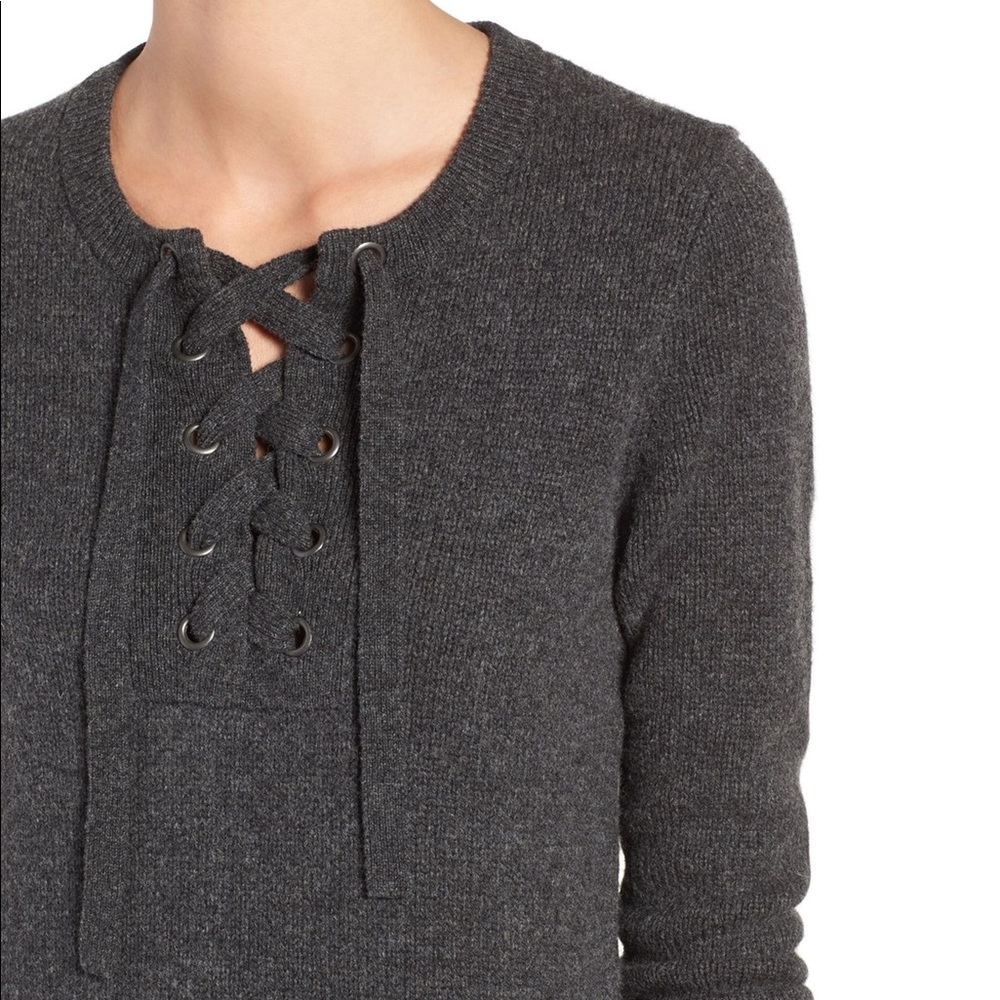 ‘Madewell’ Grey Merino Wool Lace-Up Sweater